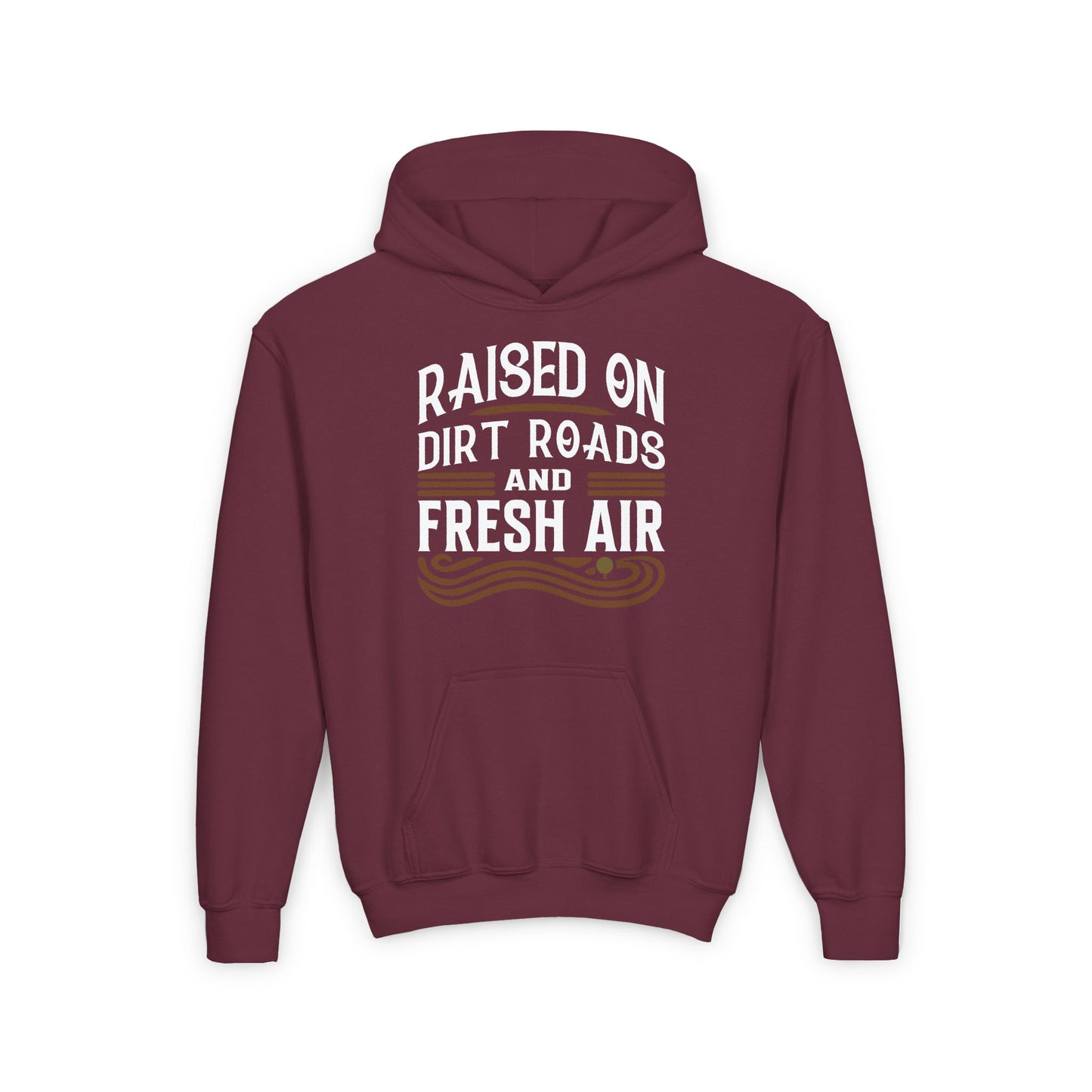 RAISED ON DIRT ROADS AND FRESH AIR YOUTH HOODIE