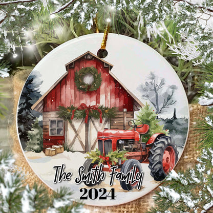 CUSTOM RED BARN CHRISTMAS FARM ORNAMENT