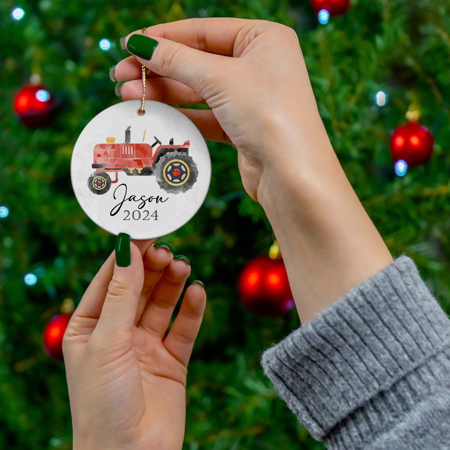 RED TRACTOR KIDS CHRISTMAS FARM ORNAMENT