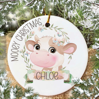 CUSTOM BABY COW CHRISTMAS FARM ORNAMENT