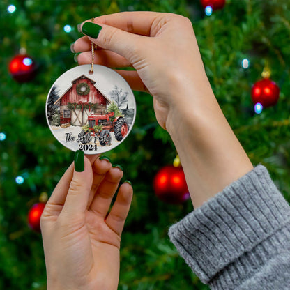 CUSTOM RED BARN CHRISTMAS FARM ORNAMENT