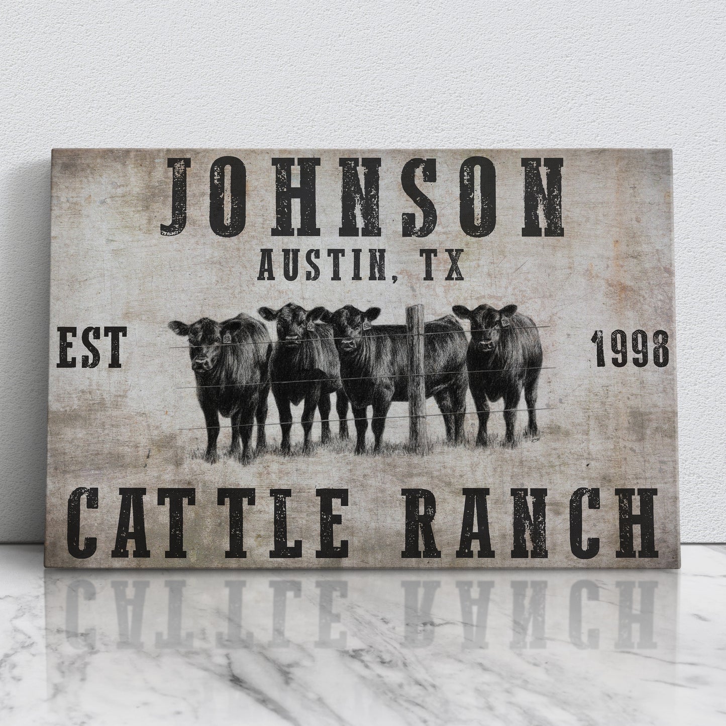 RUSTIC CATTLE RANCH PERSONALIZED CANVAS