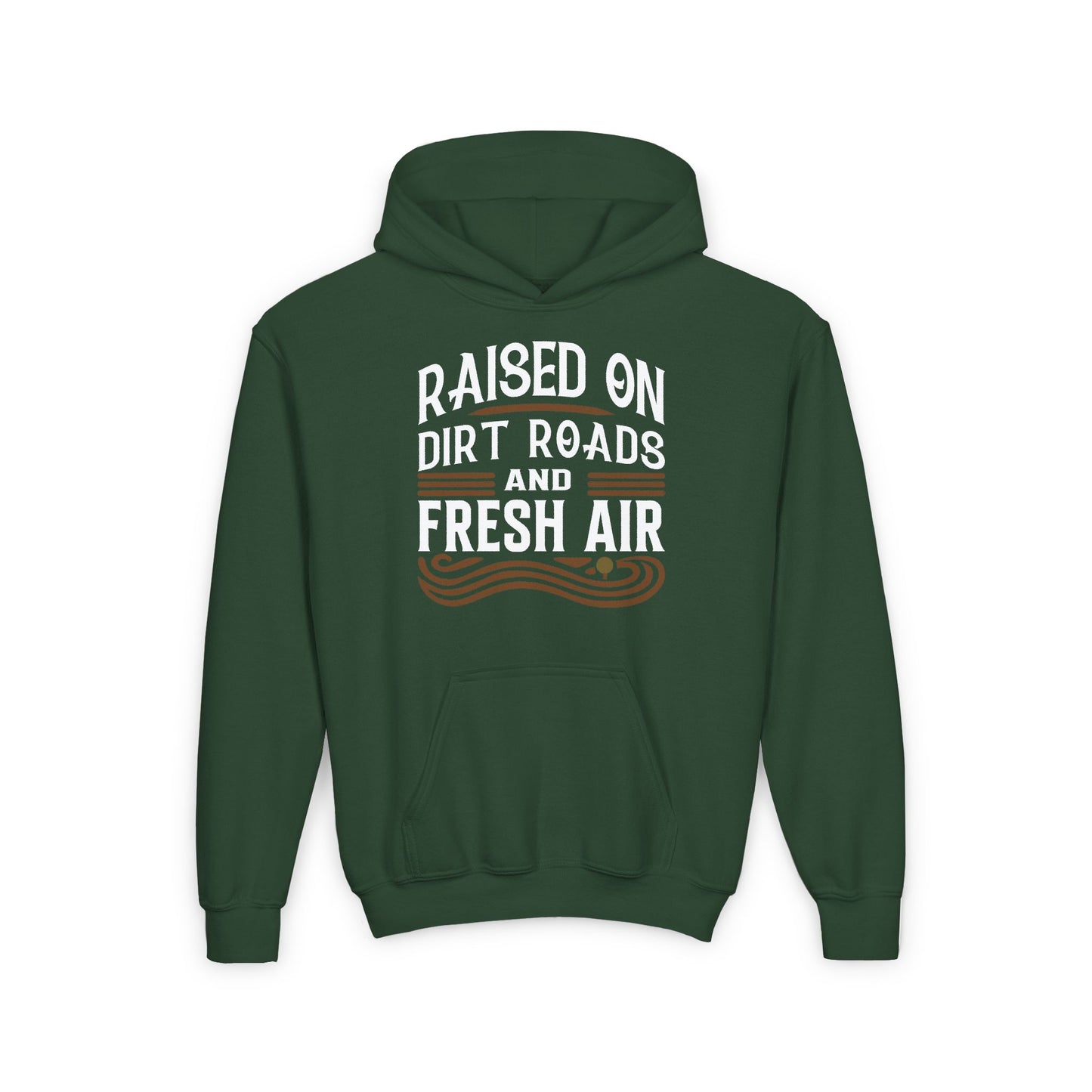 RAISED ON DIRT ROADS AND FRESH AIR YOUTH HOODIE