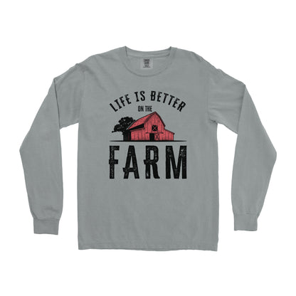 LIFE IS BETTER ON THE FARM RED BARN LONG SLEEVE SHIRT