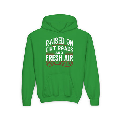 RAISED ON DIRT ROADS AND FRESH AIR YOUTH HOODIE