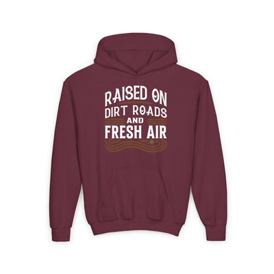 RAISED ON DIRT ROADS AND FRESH AIR YOUTH HOODIE