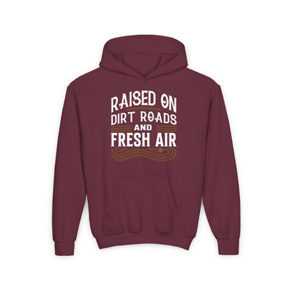RAISED ON DIRT ROADS AND FRESH AIR YOUTH HOODIE