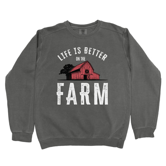 LIFE IS BETTER ON THE FARM RED BARN PREMIUM SWEATSHIRT