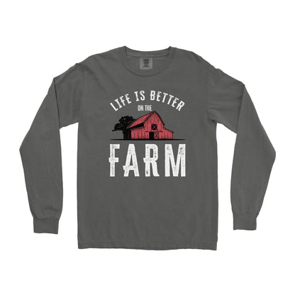 LIFE IS BETTER ON THE FARM RED BARN LONG SLEEVE SHIRT