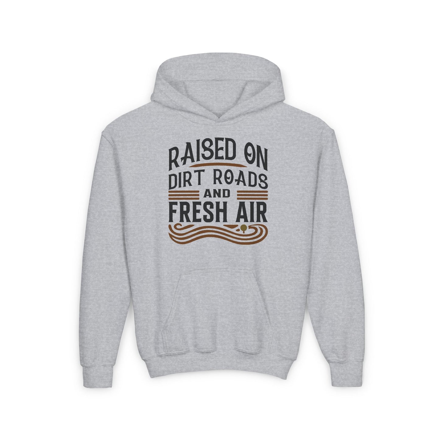 RAISED ON DIRT ROADS AND FRESH AIR YOUTH HOODIE