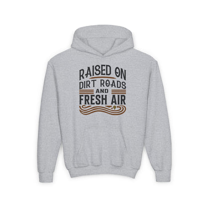 RAISED ON DIRT ROADS AND FRESH AIR YOUTH HOODIE
