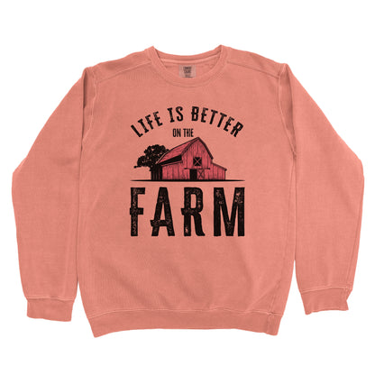 LIFE IS BETTER ON THE FARM RED BARN PREMIUM SWEATSHIRT