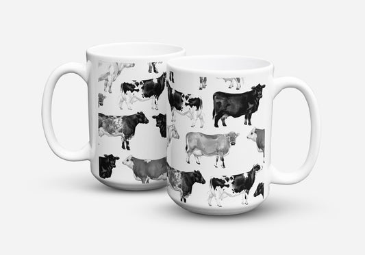 BREEDS OF COWS B&W COFFEE MUG