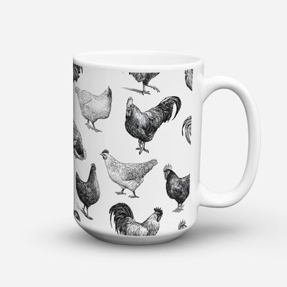 BREEDS OF CHICKEN B&W COFFEE MUG