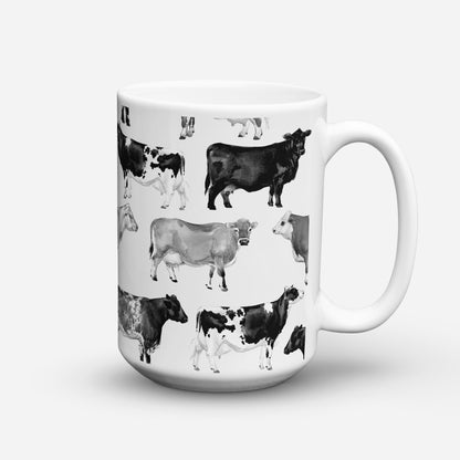 BREEDS OF COWS B&W COFFEE MUG