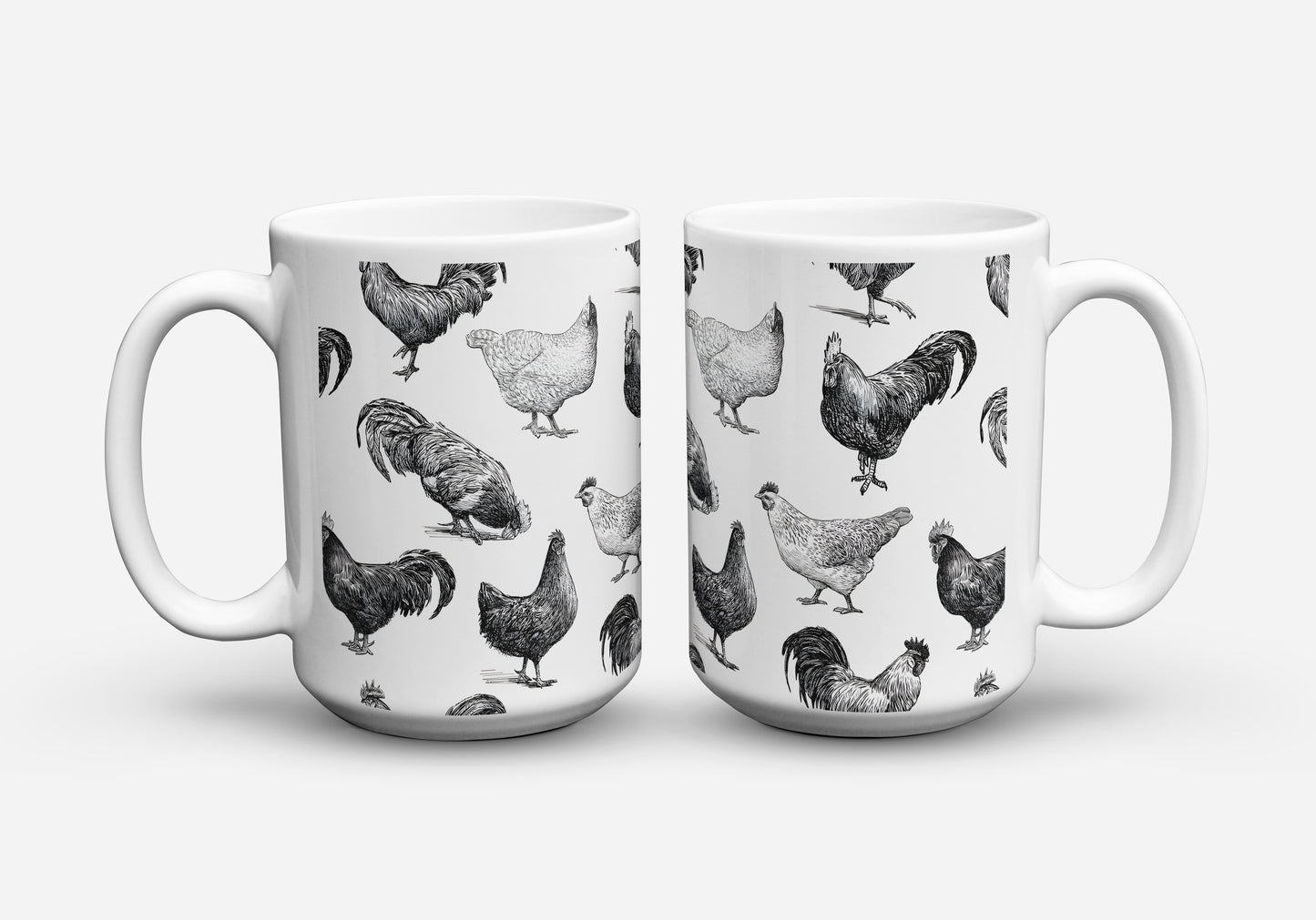 BREEDS OF CHICKEN B&W COFFEE MUG