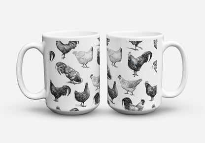 BREEDS OF CHICKEN B&W COFFEE MUG