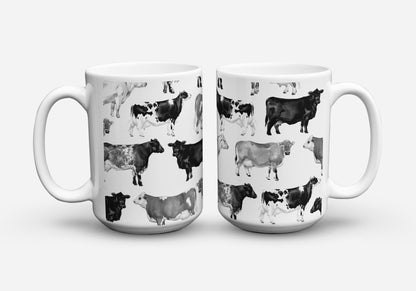 BREEDS OF COWS B&W COFFEE MUG