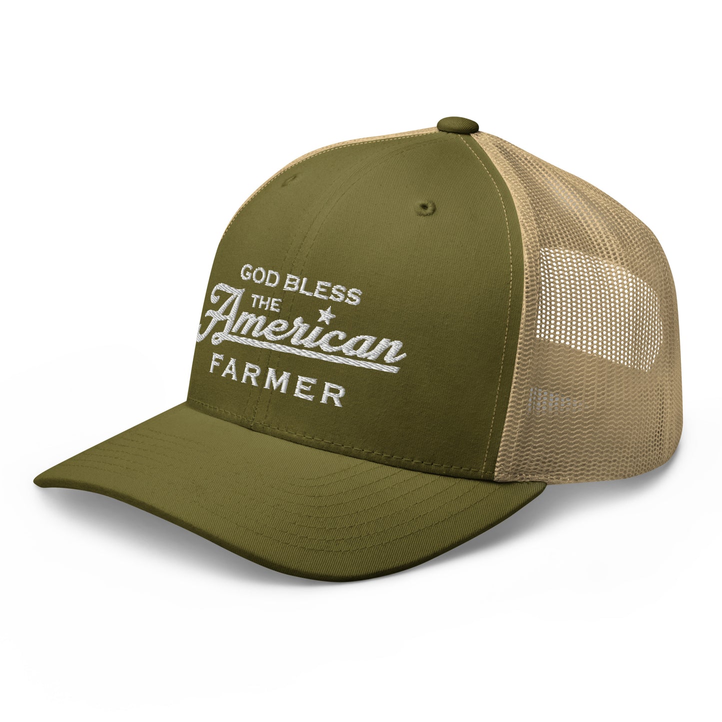 GOD BLESS THE AMERICAN FARMER TRUCKER HAT